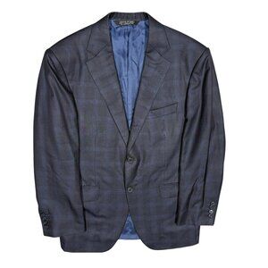 Samuelsohn Silk & Wool Blazer Check Sport Coat Navy Blue Surgeons Cuff 40S